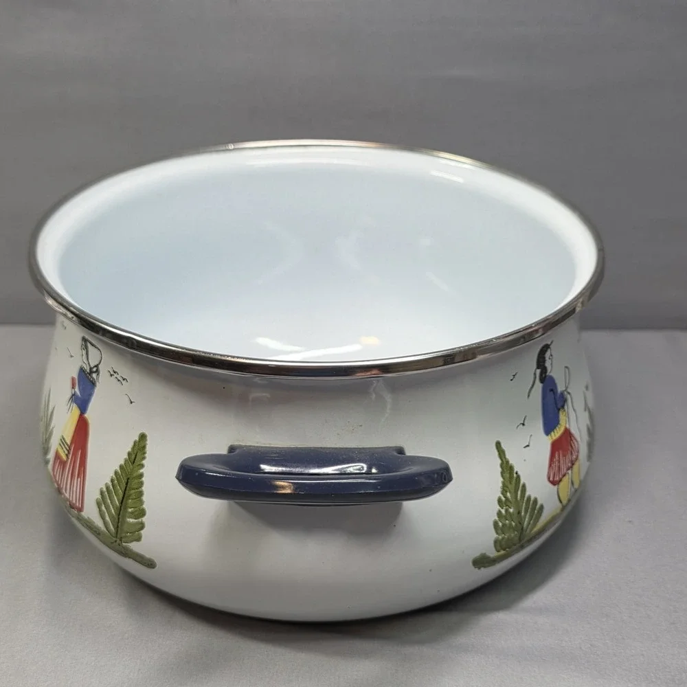 RARE Henriot Quimper Metal Dutch Oven Enamelware Breton Man & Woman Lady Pot HB